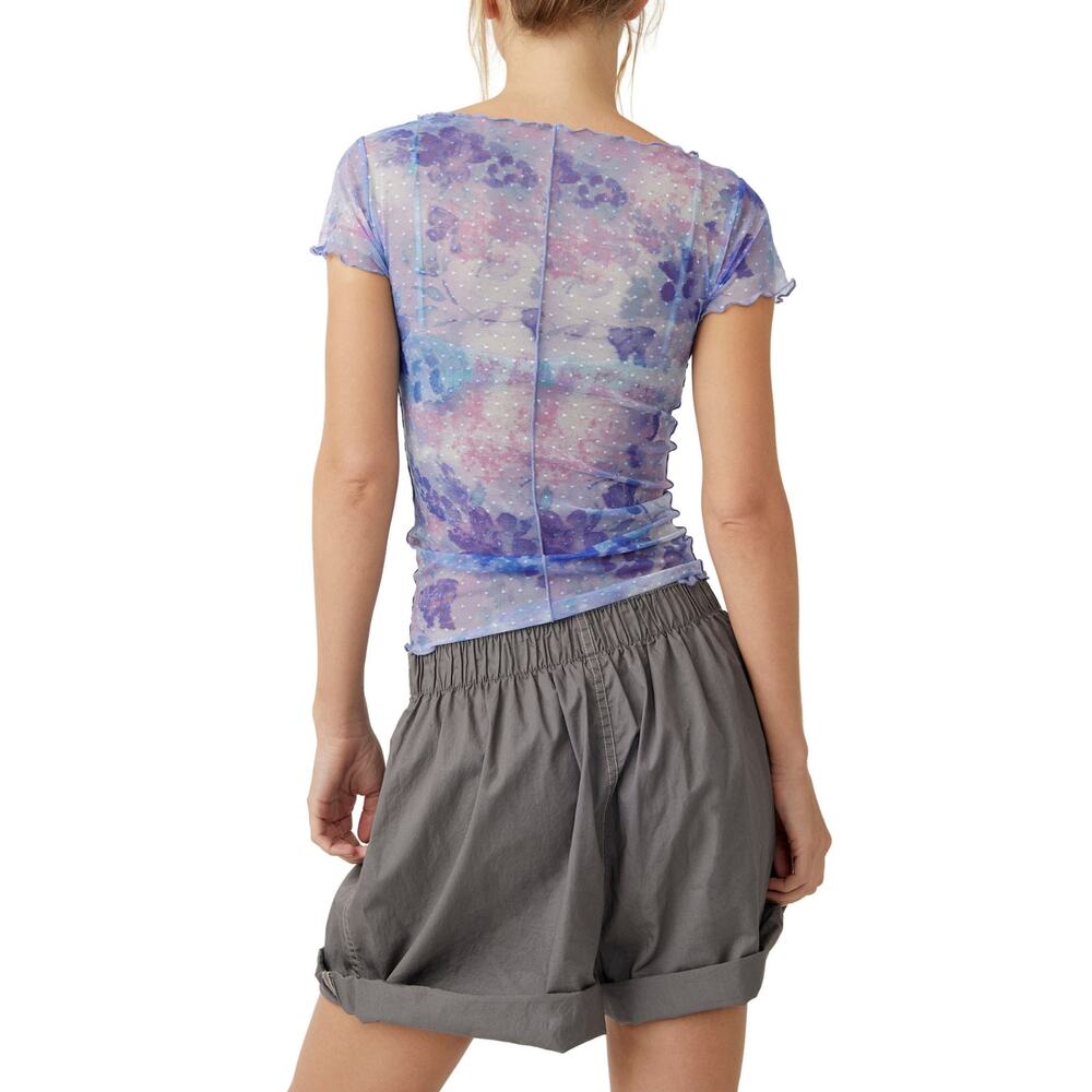 Intimately Free People "Print On The Dot" Floral Mesh Baby Tee – Size M - Picture 2 of 6